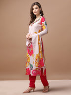 Hand Embroidered Floral Printed Muslin Kurta Pant & Dupatta, Multicolor - Hiral Fashion | Grocsy