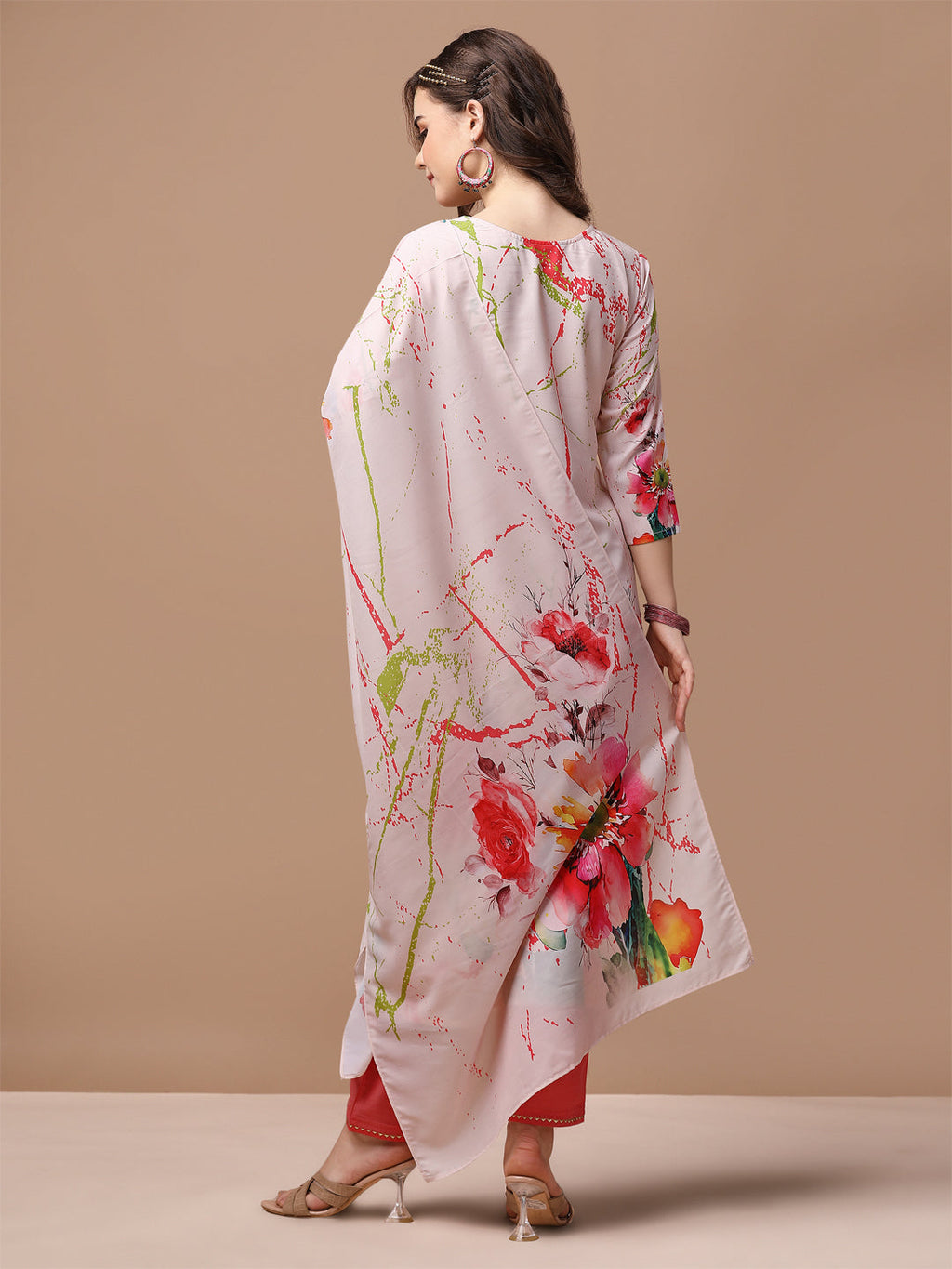 Hand Embroidered Floral Printed Muslin Kurta With Pant & Dupatta, Multicolor - Hiral Fashion | Grocsy