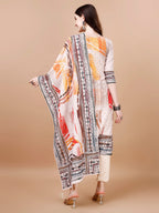 Hand Embroidered Printed Muslin Kurta With Pant & Dupatta, Multicolor - Hiral Fashion | Grocsy
