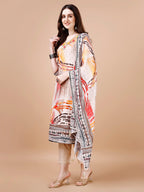 Hand Embroidered Printed Muslin Kurta With Pant & Dupatta, Multicolor - Hiral Fashion | Grocsy