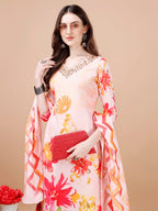 Hand Embroidered Floral Printed Muslin Kurta With Pant & Dupatta, Multicolor - Hiral Fashion | Grocsy