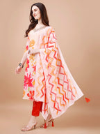Hand Embroidered Floral Printed Muslin Kurta With Pant & Dupatta, Multicolor - Hiral Fashion | Grocsy