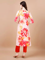 Hand Embroidered Floral Printed Muslin Kurta With Pant & Dupatta, Multicolor - Hiral Fashion | Grocsy