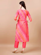 Hand Embroidered Stripes Printed Muslin Kurta With Pant & Dupatta, Multicolor - Hiral Fashion | Grocsy