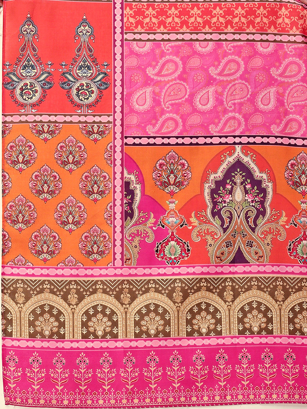 Printed Cotton Kurta With Pant & Dupatta, Pink - Hiral Fashion | Grocsy