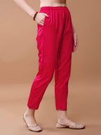 Printed Cotton Kurta With Pant & Dupatta, Pink - Hiral Fashion | Grocsy