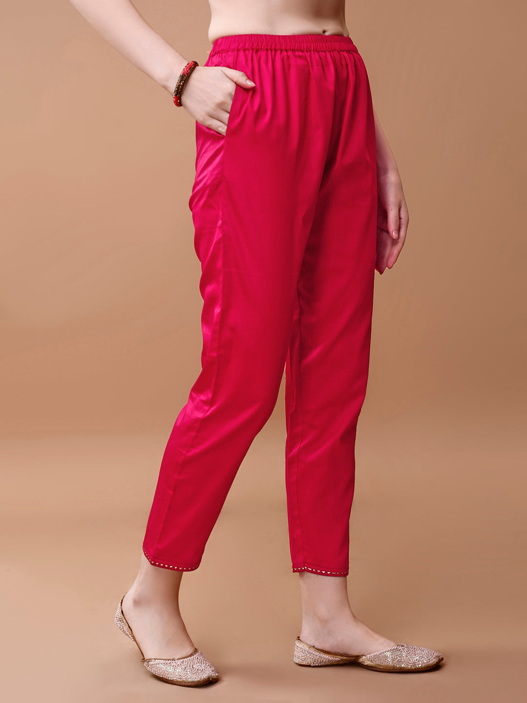Printed Cotton Kurta With Pant & Dupatta, Pink - Hiral Fashion | Grocsy