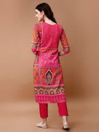 Printed Cotton Kurta With Pant & Dupatta, Pink - Hiral Fashion | Grocsy