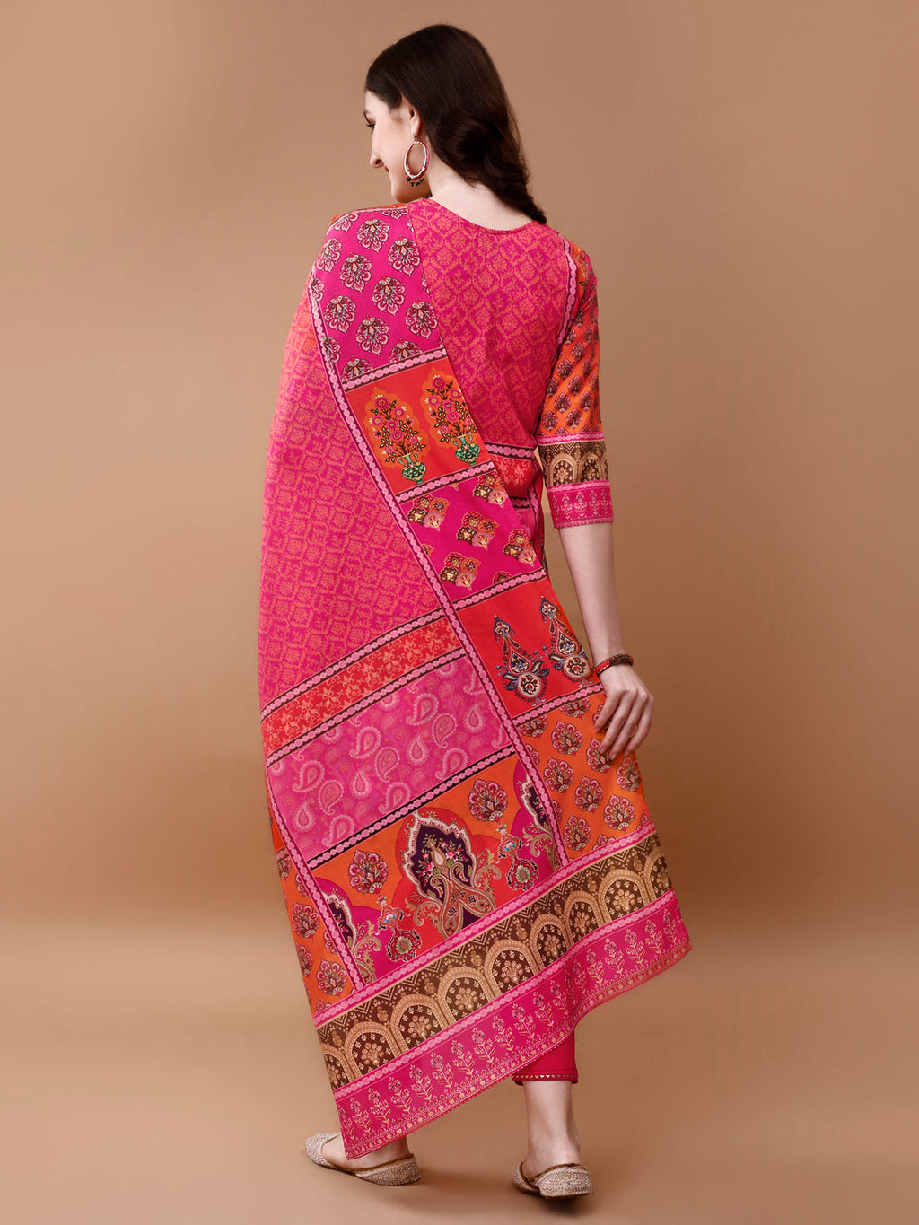 Printed Cotton Kurta With Pant & Dupatta, Pink - Hiral Fashion | Grocsy