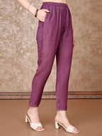 Hand Embroidered & Floral Printed Pure Silk Kurta With Pant & Dupatta, Lavender - Hiral Fashion | Grocsy