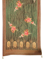 Hand Embroidered & Printed Pure Silk Kurta With Pant & Printed Dupatta, Green - Hiral Fashion | Grocsy