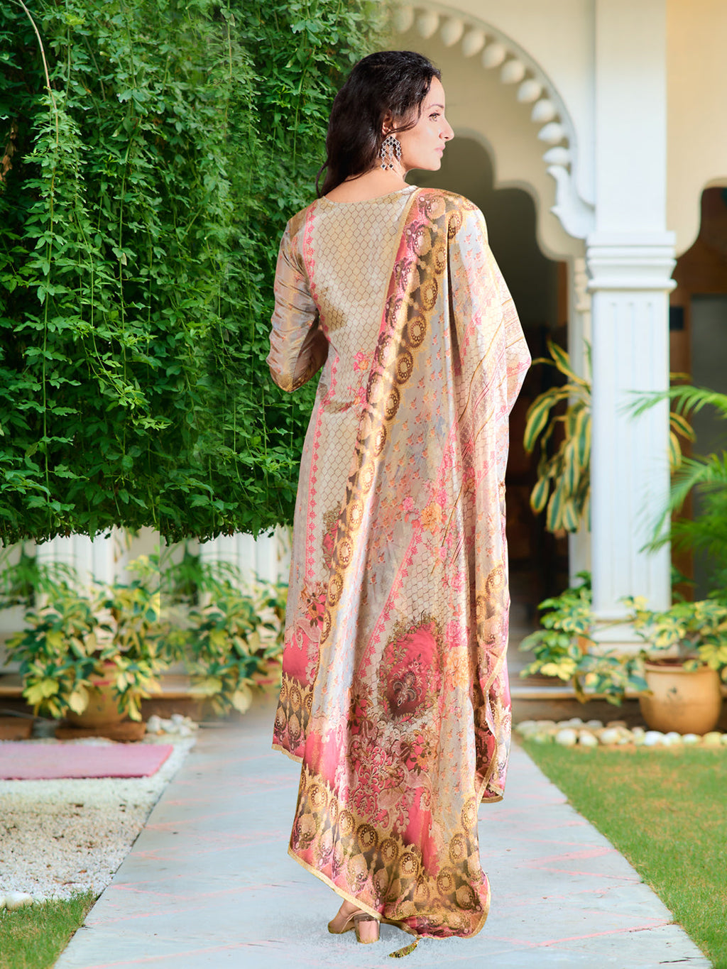 Hand Embroidered & Printed Pure Silk Kurta With Pant & Printed Dupatta, Grey - Hiral Fashion | Grocsy