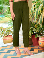 Hand Embroidered & Printed Pure Silk Kurta With Pant & Printed Dupatta, Green - Hiral Fashion | Grocsy