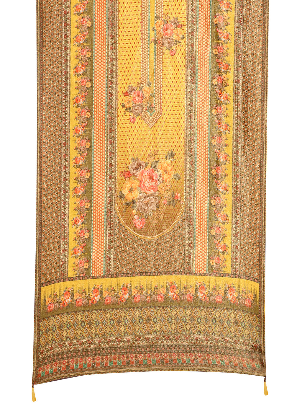 Hand Embroidered & Printed Pure Silk Kurta With Pant & Printed Dupatta, Yellow - Hiral Fashion | Grocsy