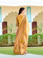 Hand Embroidered & Printed Pure Silk Kurta With Pant & Printed Dupatta, Yellow - Hiral Fashion | Grocsy