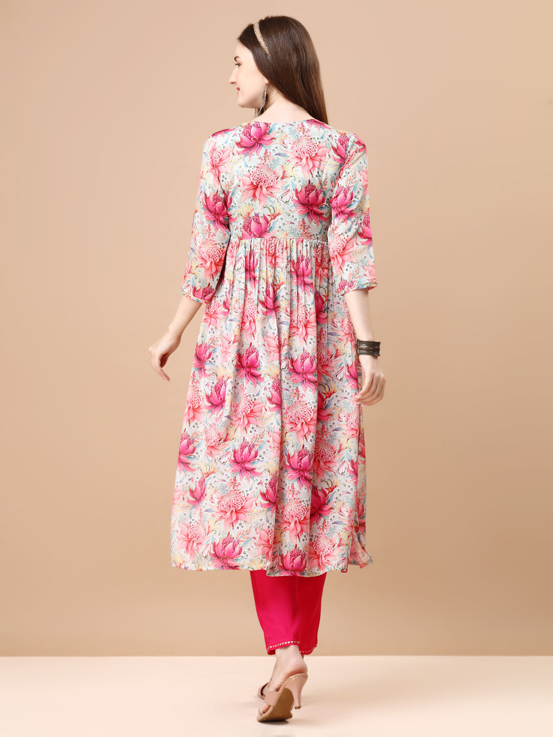 Alia Cut Hand Embroidered Floral Printed Pure Chinon Kurta With Pant & Dupatta, Multicolor - Hiral Fashion | Grocsy