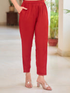 Hand Embroidered & Printed Pure Silk Kurta With Pant & Printed Dupatta, Rust - Hiral Fashion | Grocsy