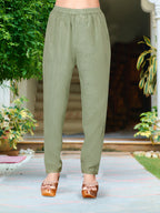 Hand Embroidered & Printed Pure Silk Kurta With Pant & Printed Dupatta, Green - Hiral Fashion | Grocsy