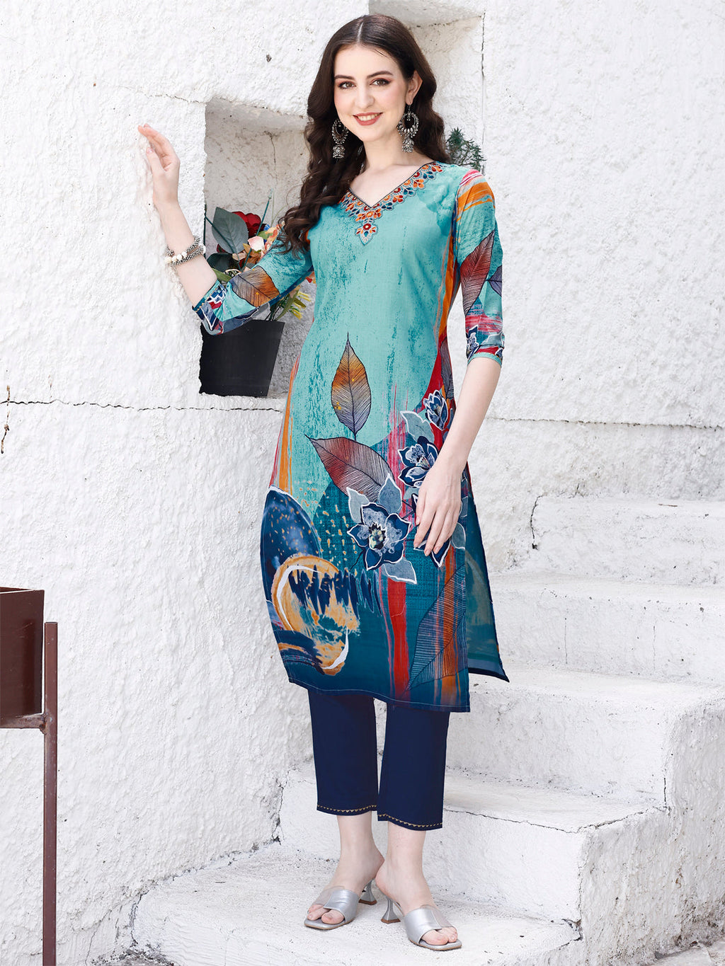 Embroidered & Floral Printed Kurta With Pant & Printed Dupatta Premium Luxury, Multicolor - Hiral Fashion | Grocsy