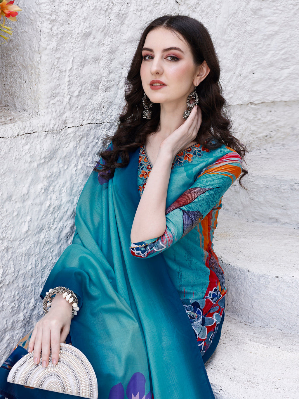 Embroidered & Floral Printed Kurta With Pant & Printed Dupatta Premium Luxury, Multicolor - Hiral Fashion | Grocsy