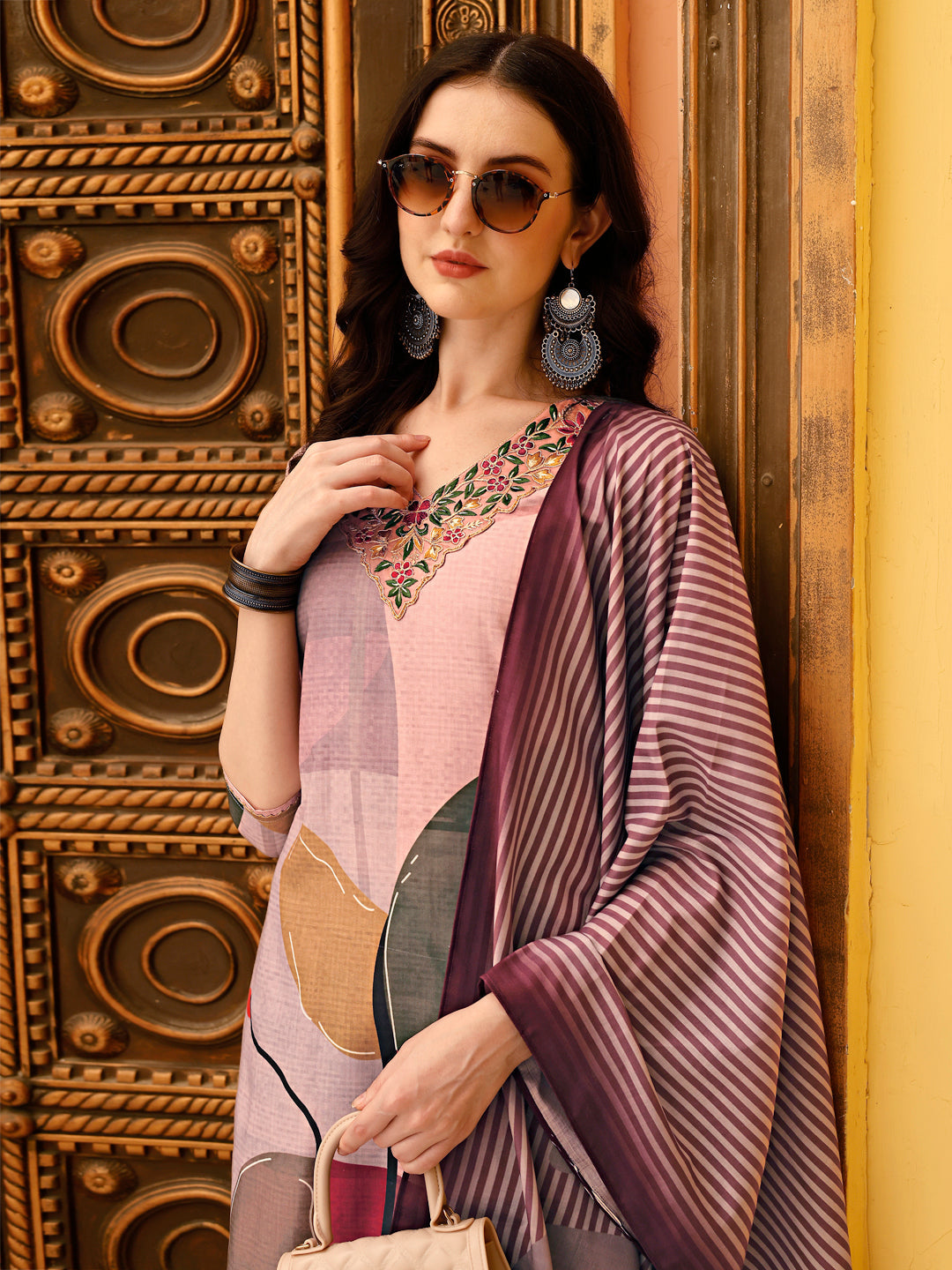 Embroidered & Floral Printed Kurta With Pant & Printed Dupatta Premium, Multicolor - Hiral Fashion | Grocsy