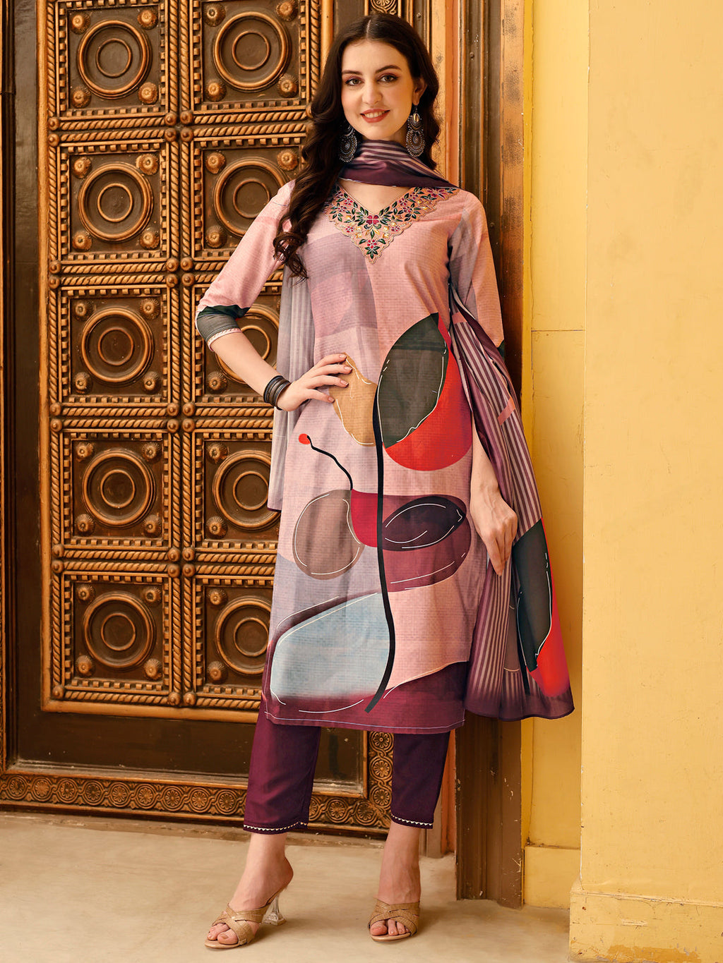 Embroidered & Floral Printed Kurta With Pant & Printed Dupatta Premium, Multicolor - Hiral Fashion | Grocsy