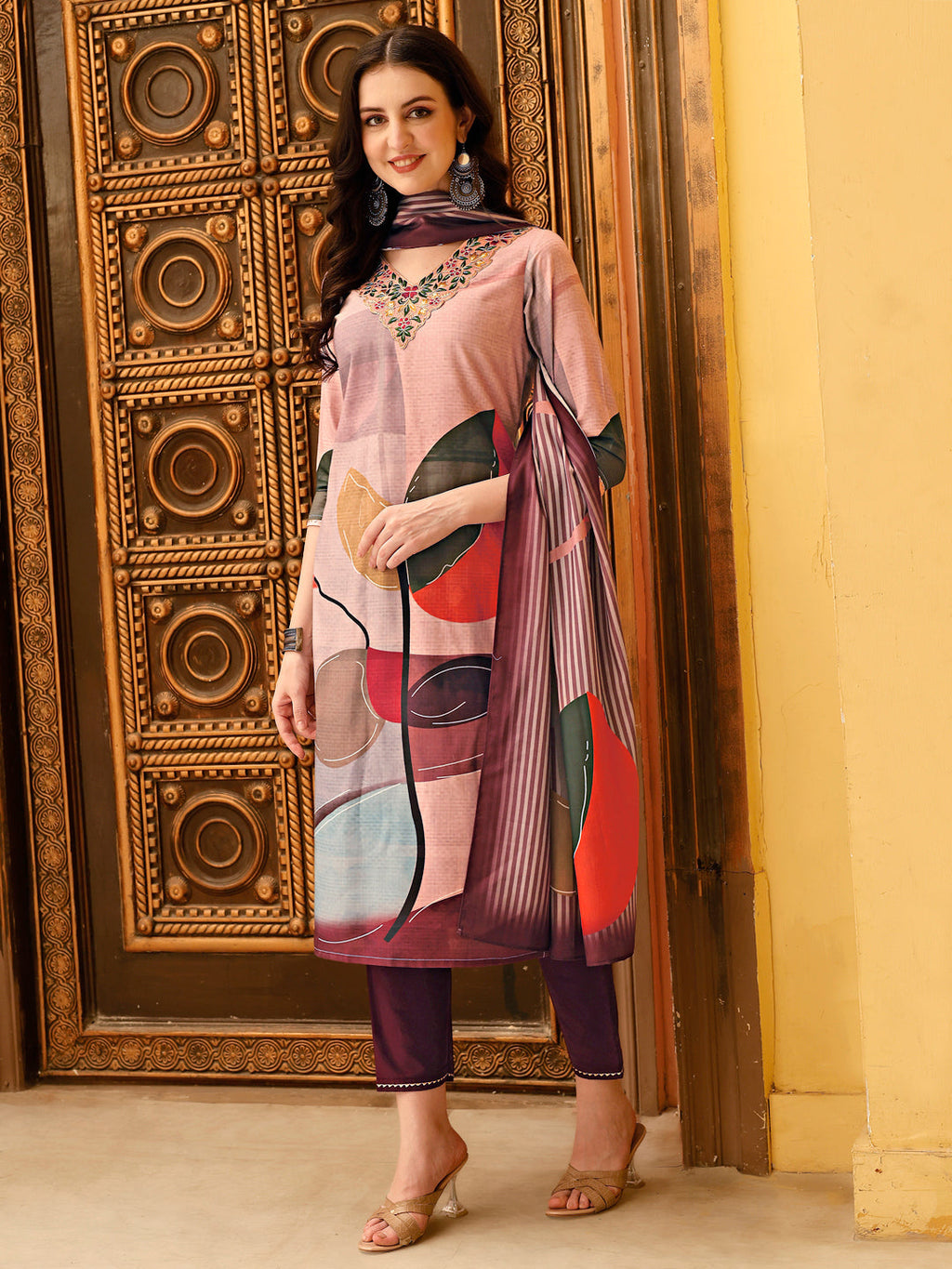 Embroidered & Floral Printed Kurta With Pant & Printed Dupatta Premium, Multicolor - Hiral Fashion | Grocsy
