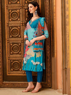 Embroidered & Floral Printed Kurta With Pant & Printed Dupatta, Multicolor - Hiral Fashion | Grocsy