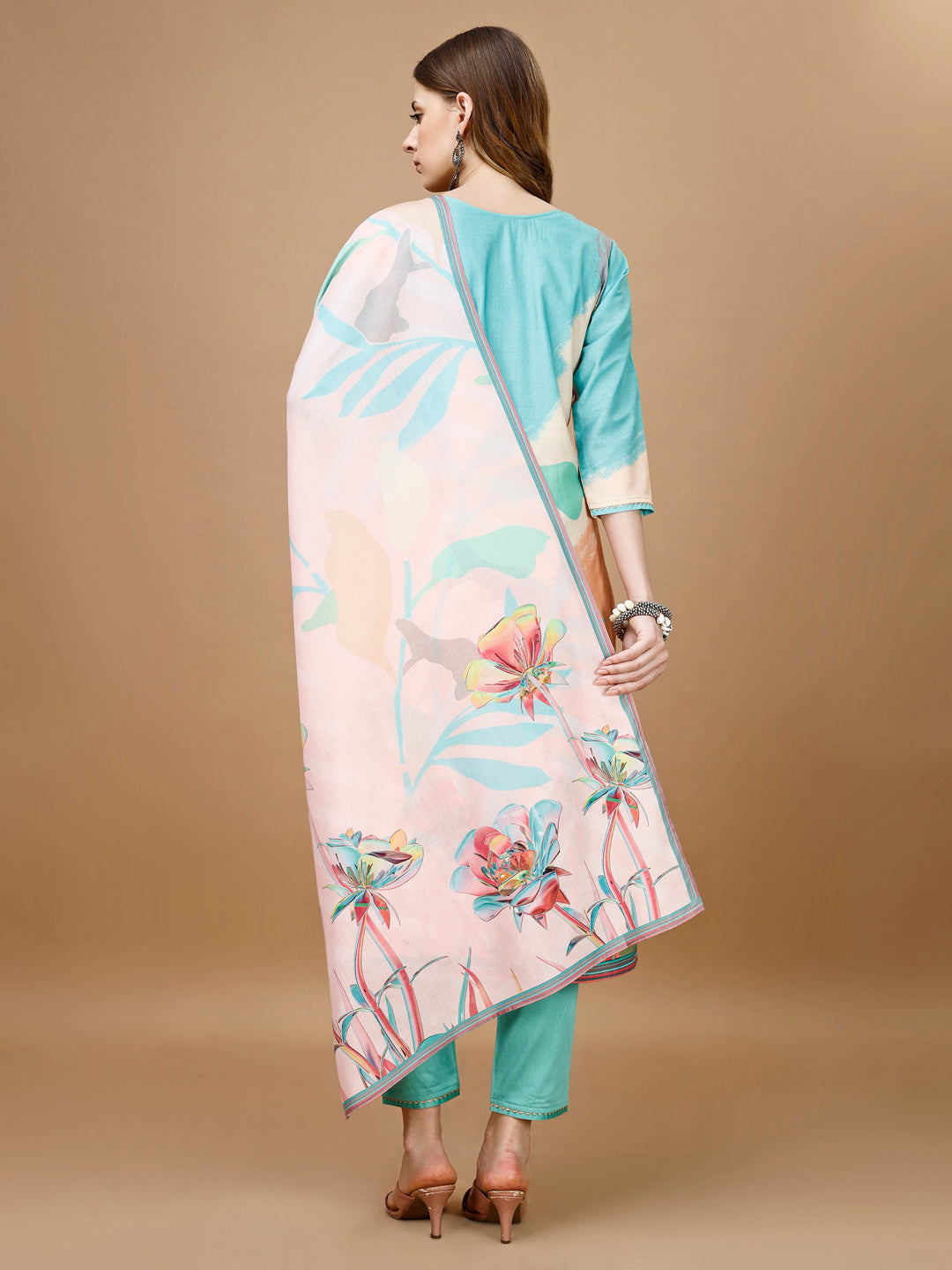 Embroidered & Floral Printed Kurta With Pant & Printed Dupatta Premium, Multicolor - Hiral Fashion | Grocsy