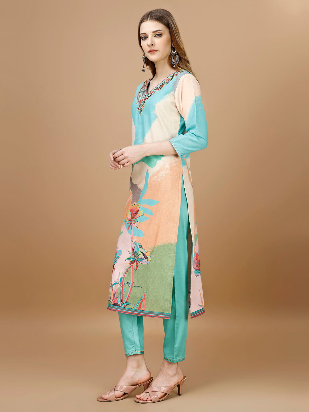 Embroidered & Floral Printed Kurta With Pant & Printed Dupatta Premium, Multicolor - Hiral Fashion | Grocsy