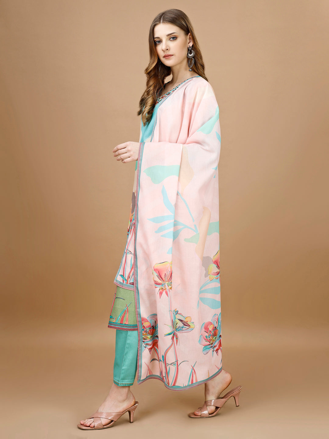 Embroidered & Floral Printed Kurta With Pant & Printed Dupatta Premium, Multicolor - Hiral Fashion | Grocsy