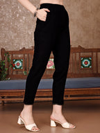 Embroidered & Floral Printed Kurta With Pant & Printed Dupatta Premium, Black - Hiral Fashion | Grocsy