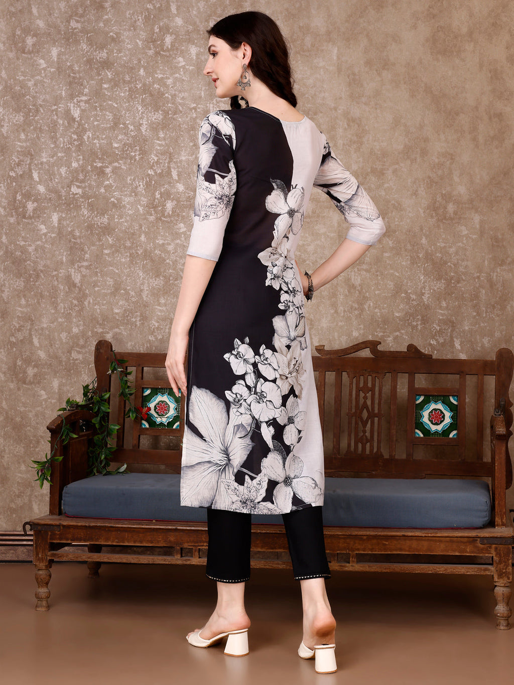 Embroidered & Floral Printed Kurta With Pant & Printed Dupatta Premium, Black - Hiral Fashion | Grocsy