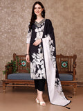Embroidered & Floral Printed Kurta With Pant & Printed Dupatta Premium, Black - Hiral Fashion | Grocsy