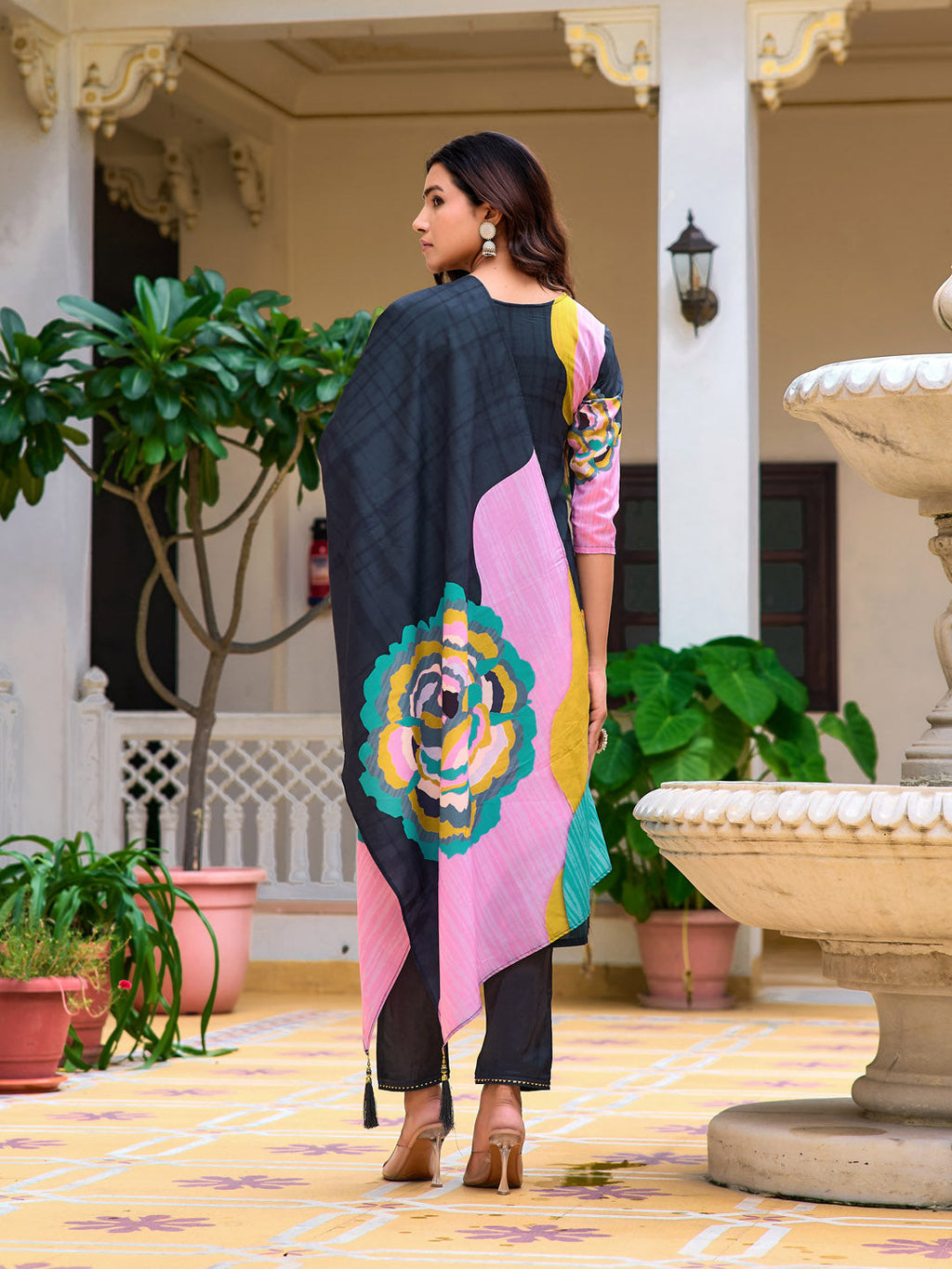 Embroidered & Floral Printed Kurta With Pant & Printed Dupatta, Lavender - Hiral Fashion | Grocsy