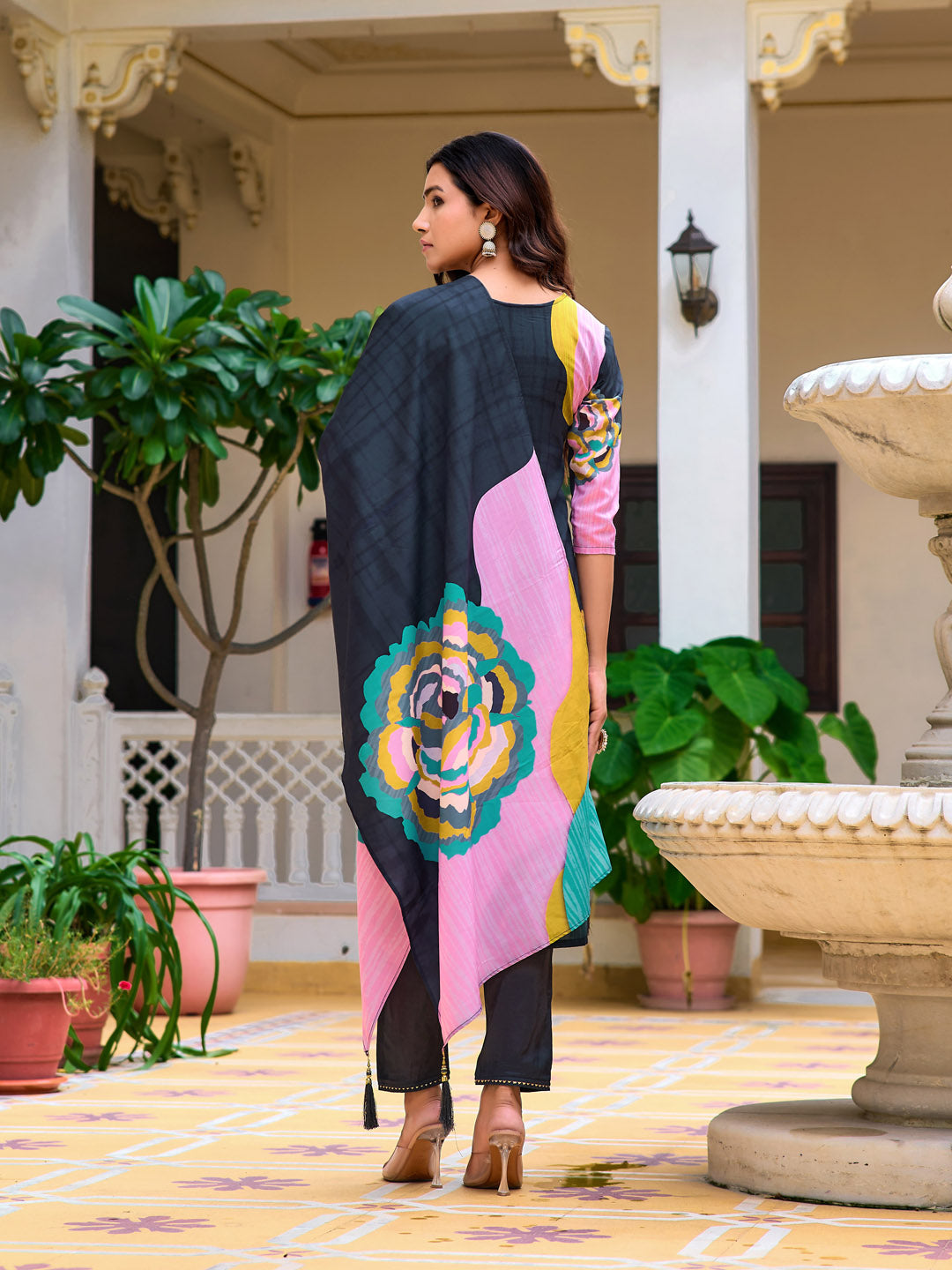 Embroidered & Floral Printed Kurta With Pant & Printed Dupatta, Lavender - Hiral Fashion | Grocsy