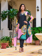 Embroidered & Floral Printed Kurta With Pant & Printed Dupatta, Lavender - Hiral Fashion | Grocsy