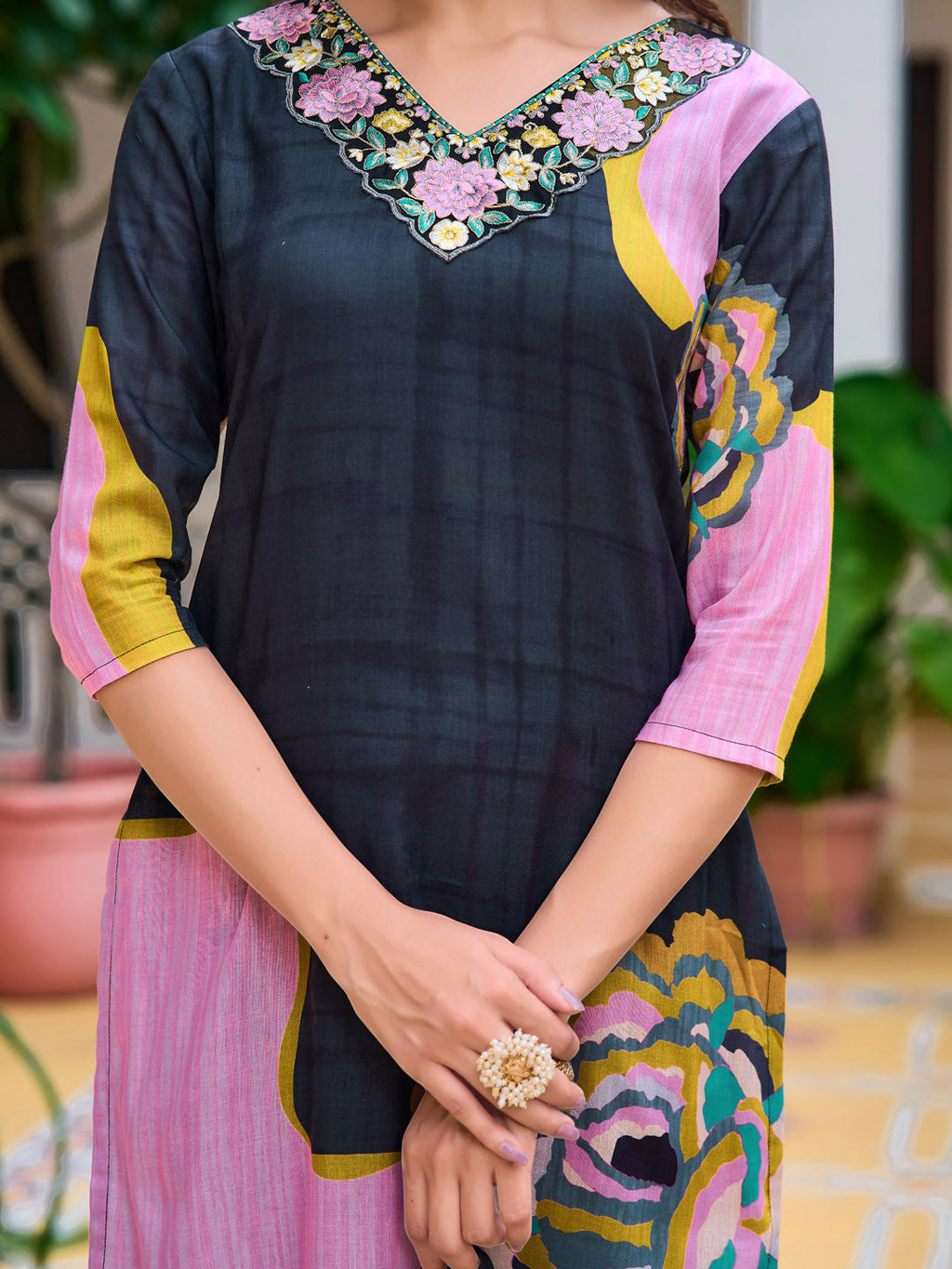 Embroidered & Floral Printed Kurta With Pant & Printed Dupatta, Lavender - Hiral Fashion | Grocsy
