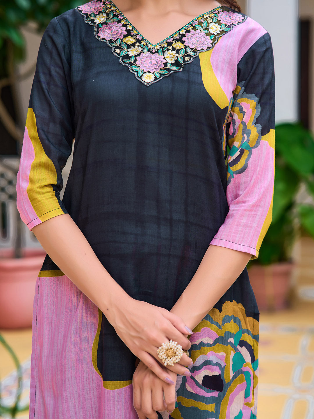 Embroidered & Floral Printed Kurta With Pant & Printed Dupatta, Lavender - Hiral Fashion | Grocsy