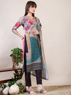 Embroidered & Printed Kurta With Pant & Dupatta, Multicolor - Hiral Fashion | Grocsy