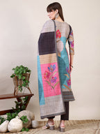 Embroidered & Printed Kurta With Pant & Dupatta, Multicolor - Hiral Fashion | Grocsy