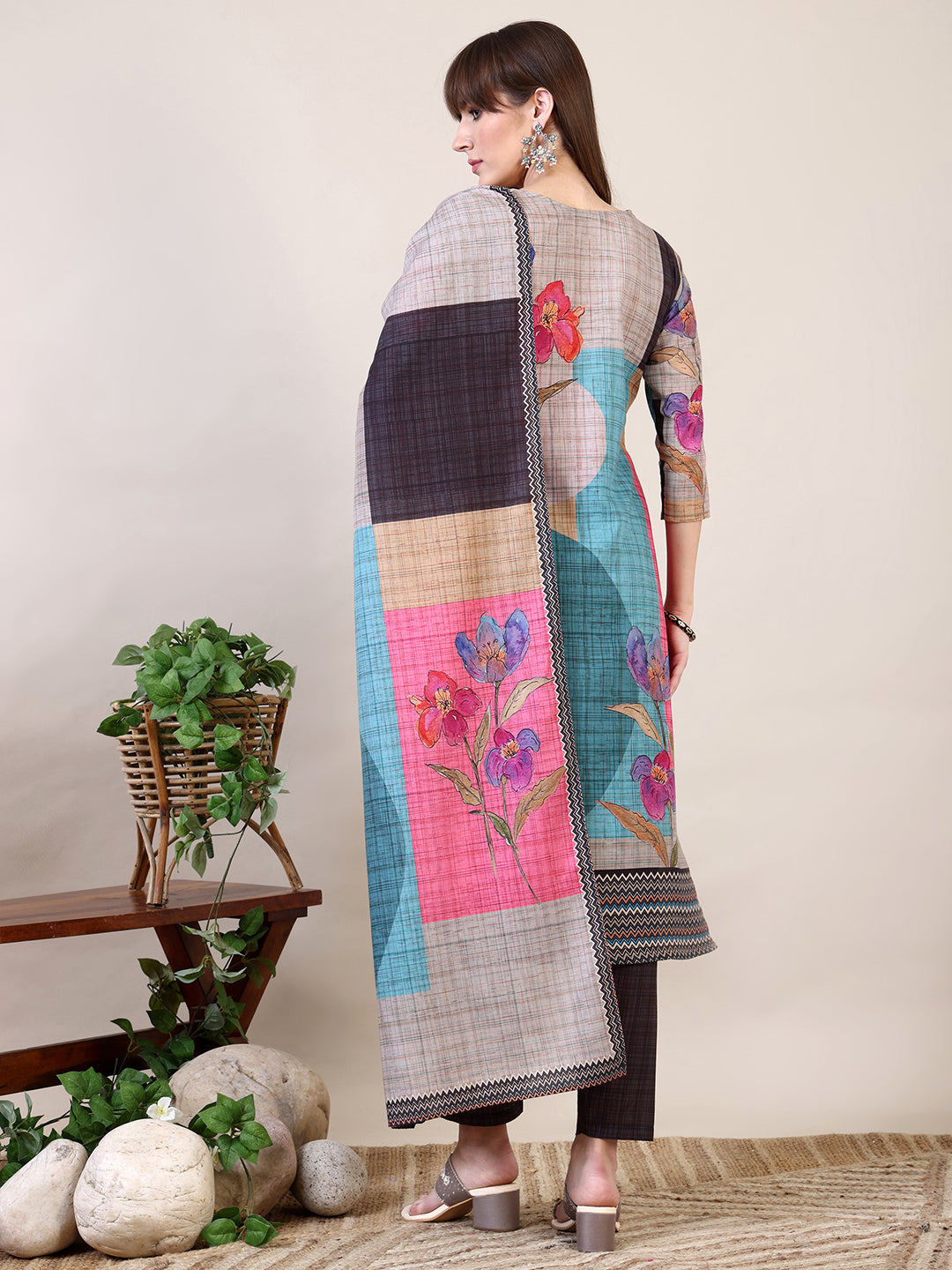 Embroidered & Printed Kurta With Pant & Dupatta, Multicolor - Hiral Fashion | Grocsy