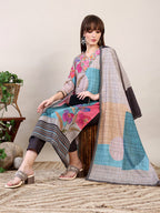 Embroidered & Printed Kurta With Pant & Dupatta, Multicolor - Hiral Fashion | Grocsy
