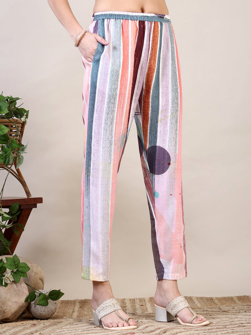Embroidered & Striped Floral Printed Kurta With Pant & Dupatta, Multicolor - Hiral Fashion | Grocsy