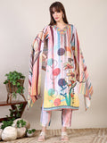 Embroidered & Striped Floral Printed Kurta With Pant & Dupatta, Multicolor - Hiral Fashion | Grocsy