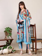 Embroidered & Floral Printed Kurta With Pant & Dupatta, Multicolor - Hiral Fashion | Grocsy