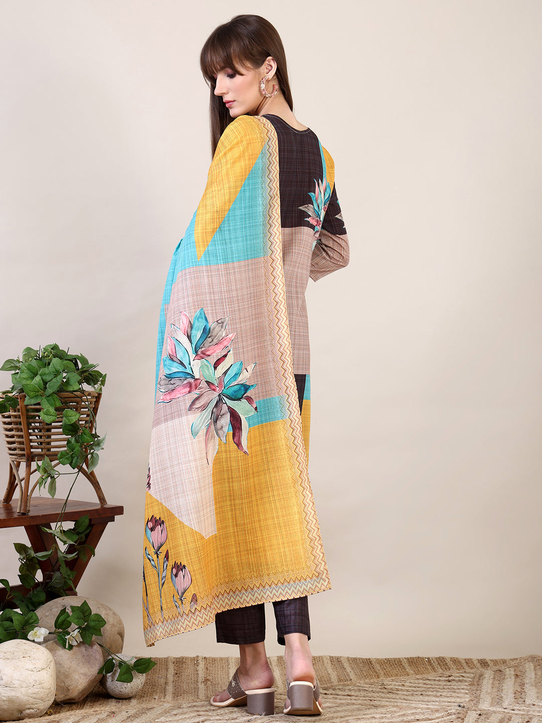 Embroidered & Printed Kurta With Pant & Dupatta, Multicolor - Hiral Fashion | Grocsy