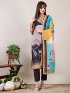 Embroidered & Printed Kurta With Pant & Dupatta, Multicolor - Hiral Fashion | Grocsy
