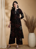 Floral Printed Kurta Pallazo Set, Black - Hiral Fashion | Grocsy
