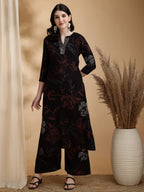 Floral Printed Kurta Pallazo Set, Black - Hiral Fashion | Grocsy